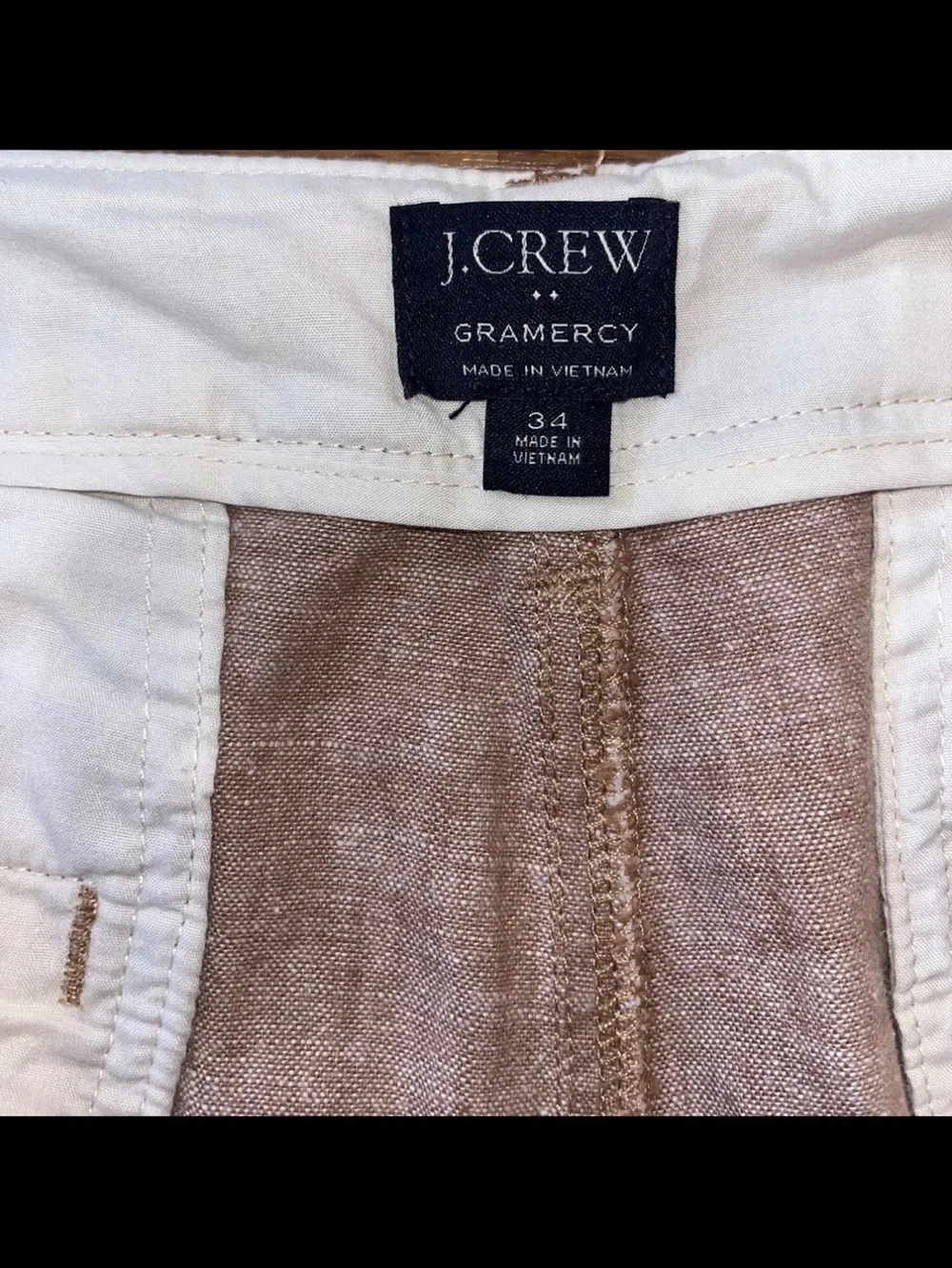J.Crew Gramercy Linen Cotton Shorts Men's 34 Brown/Red Flat Front Linen/Cotton